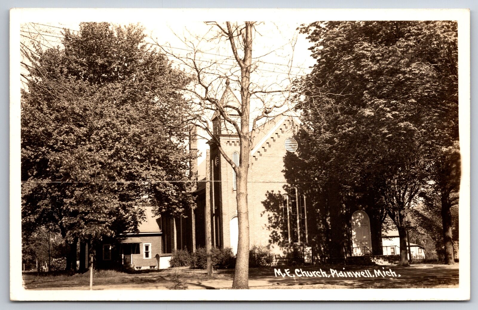 Plainwell Michigan~Methodist Episcopal ME Church~1940s RPPC