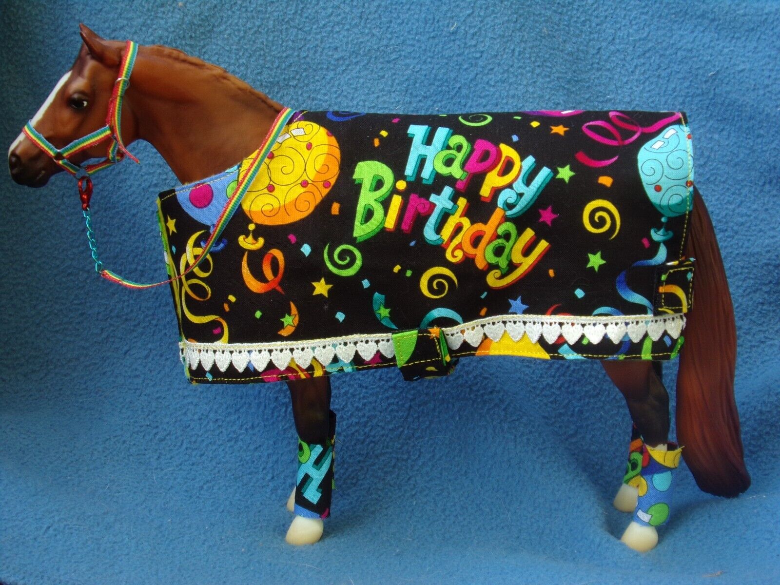 Peter Stone / Breyer CM OOAK Model Horse Designer blanket HAPPY BDAY Celebrate