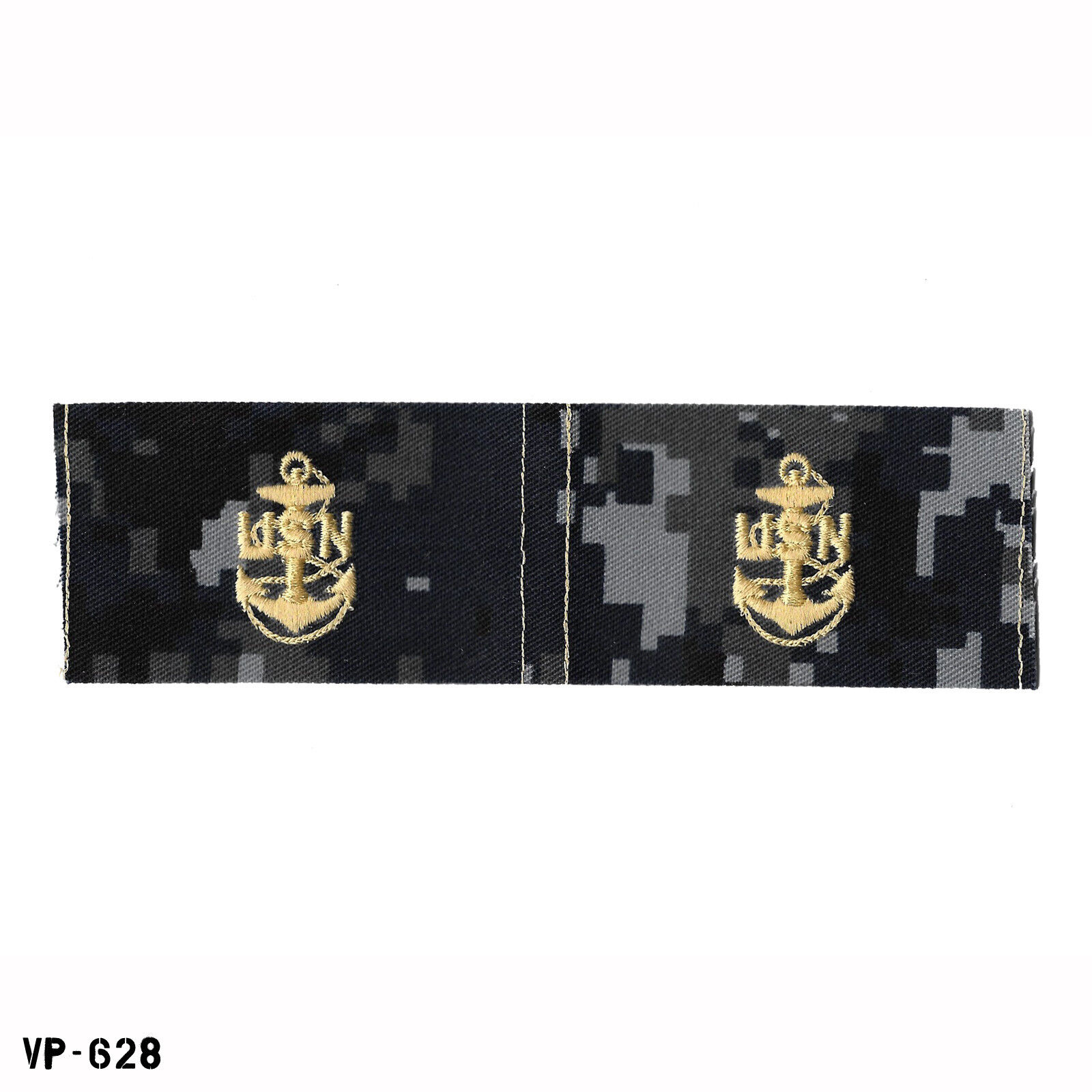 PAIR USN NWU BDG Blue Digital Collar Patches Chief Petty Officer CPO E-7 USA