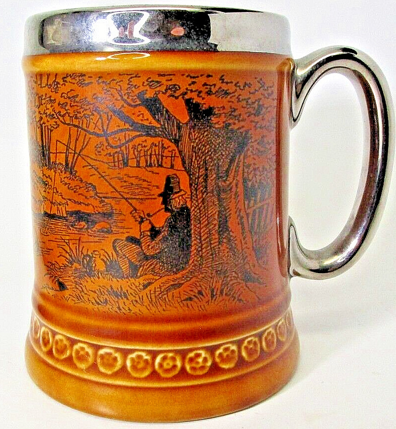 VTG LORD NELSON POTTERY FISHING SCENE BEER STEIN TANKARD LARGE COFFEE MUG CUP