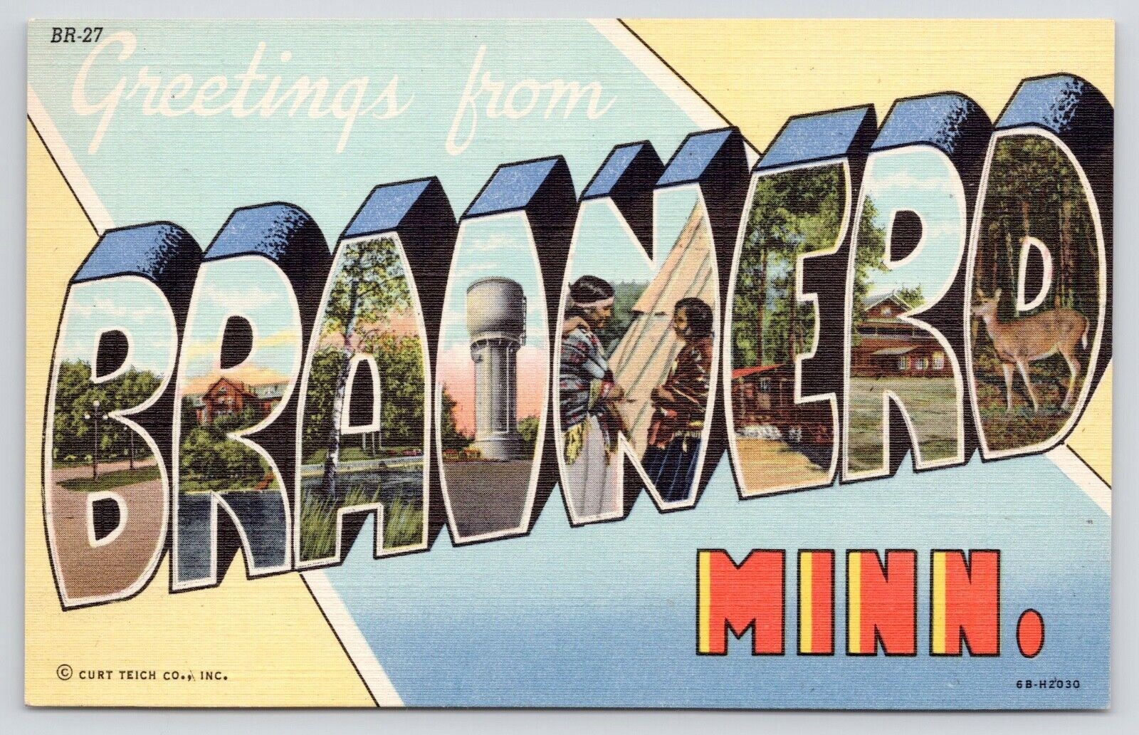 c1940s Greetings From Brainerd Minnesota Vintage Large Letter MN Postcard
