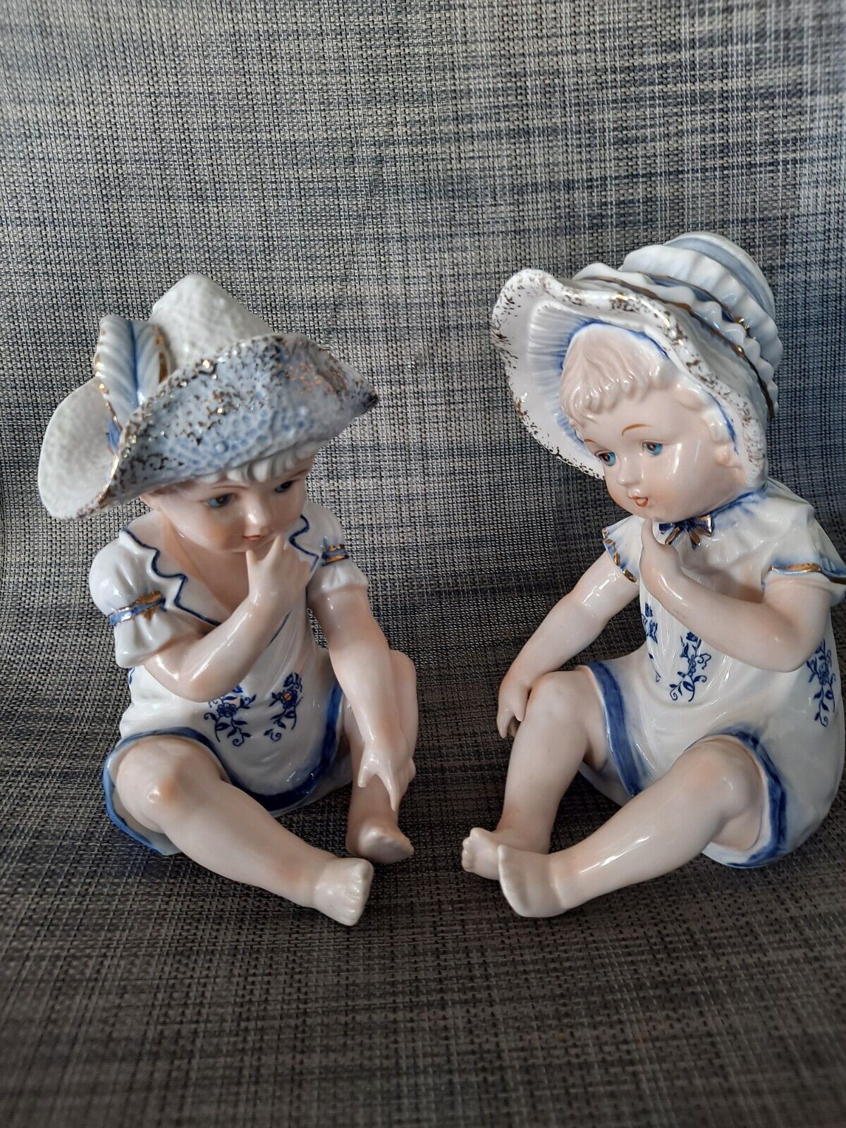 Vintage Porcelain KPM German Set of Boy/Girl Piano Babies Figurines