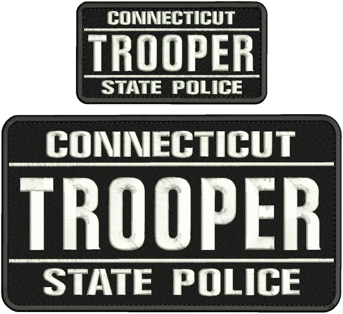 CONNECTICUT TROOPER STATE POLICE EMB PATCH 6X11&3X6 HOOK ON BACK BLK/white