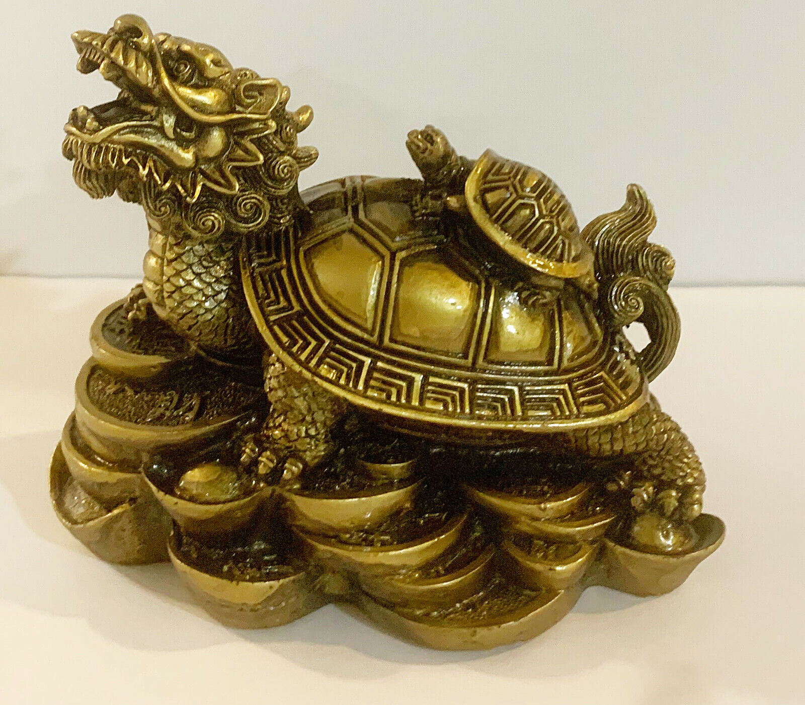 1 pc of Good Luck Dragon Turtle Resin Statue in Ancient Brontz Color  