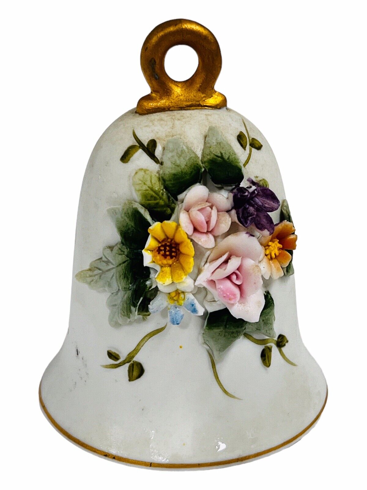 Meibo\'s Porcelain  Bell w Heart Shaped Clapper Raised Floral Japan Numbered