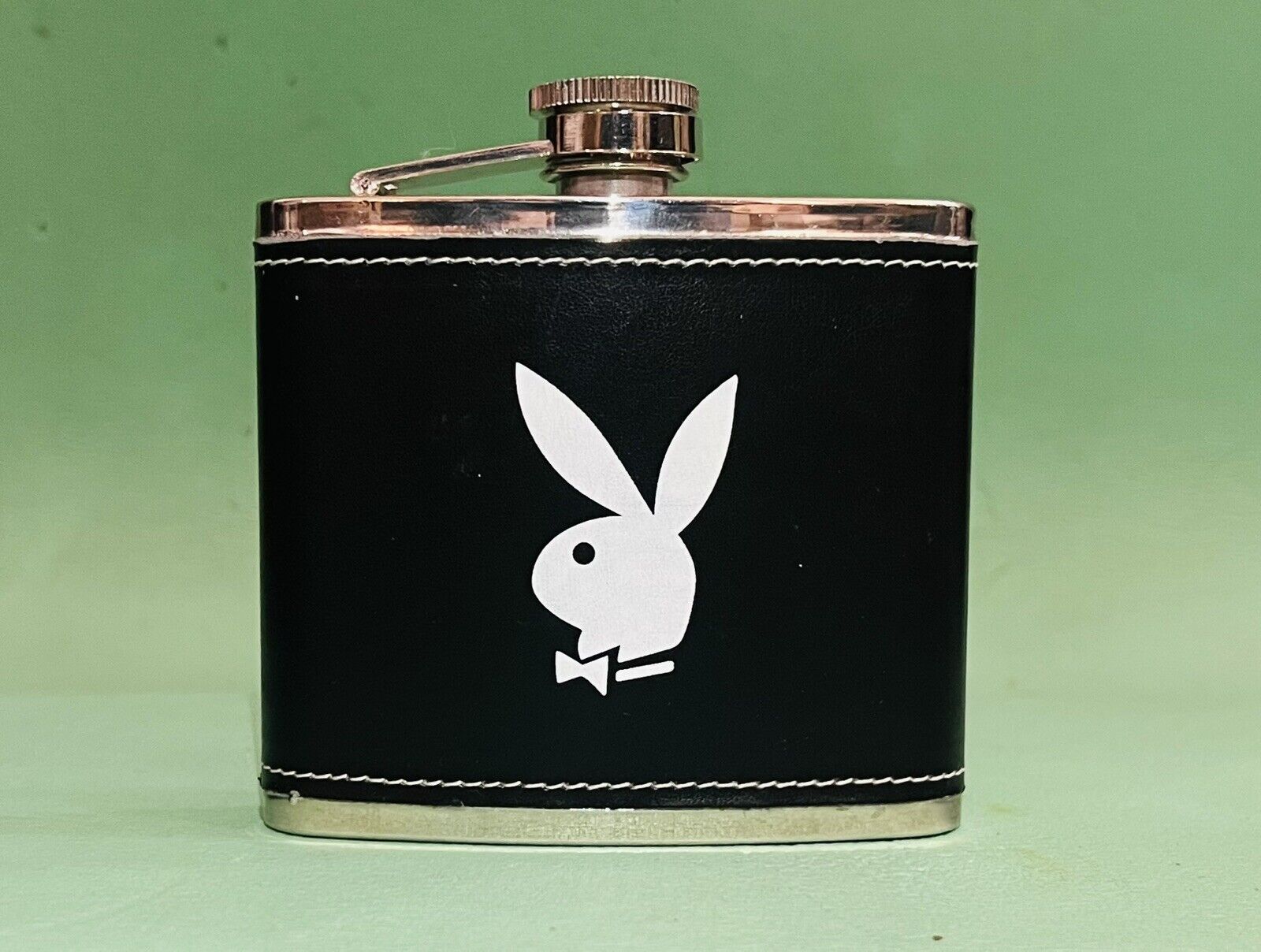 Vintage Playboy Leather Bond Flask w Cap, Iconic Bunny Logo on Liquor Decanter