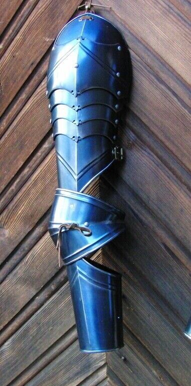 Medieval Knight Late Gothic Pair Of Pauldrons Elbow Bracers Blued Steel Finish