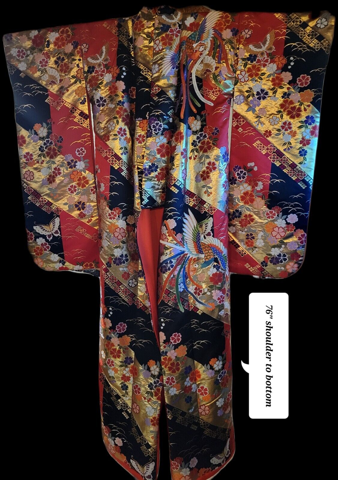 Men’s Uchikake Traditional Japanese Wedding Kimono Orange Red Gold Robe Silk