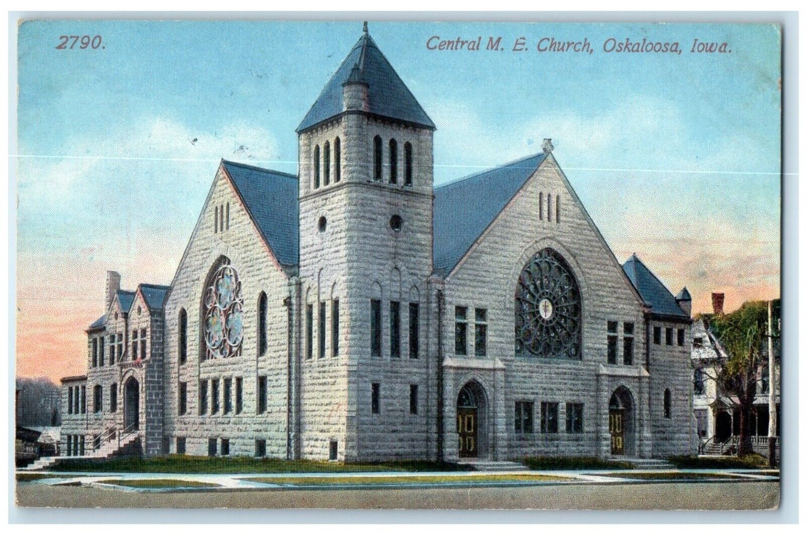 1914 Central ME Church Scene Street Oskaloosa Iowa IA Posted Antique Postcard