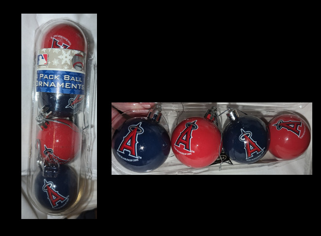 Los Angeles Angels 4 pack Holiday Ball Ornaments  New in Pkg - Baseball