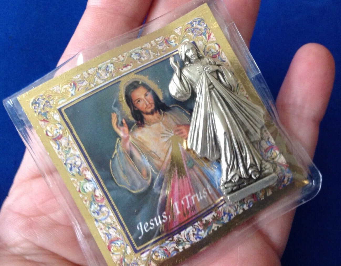JESUS DIVINE MERCY Silver Metal Saint Pocket TOKEN Jesus I Trust in You Icon