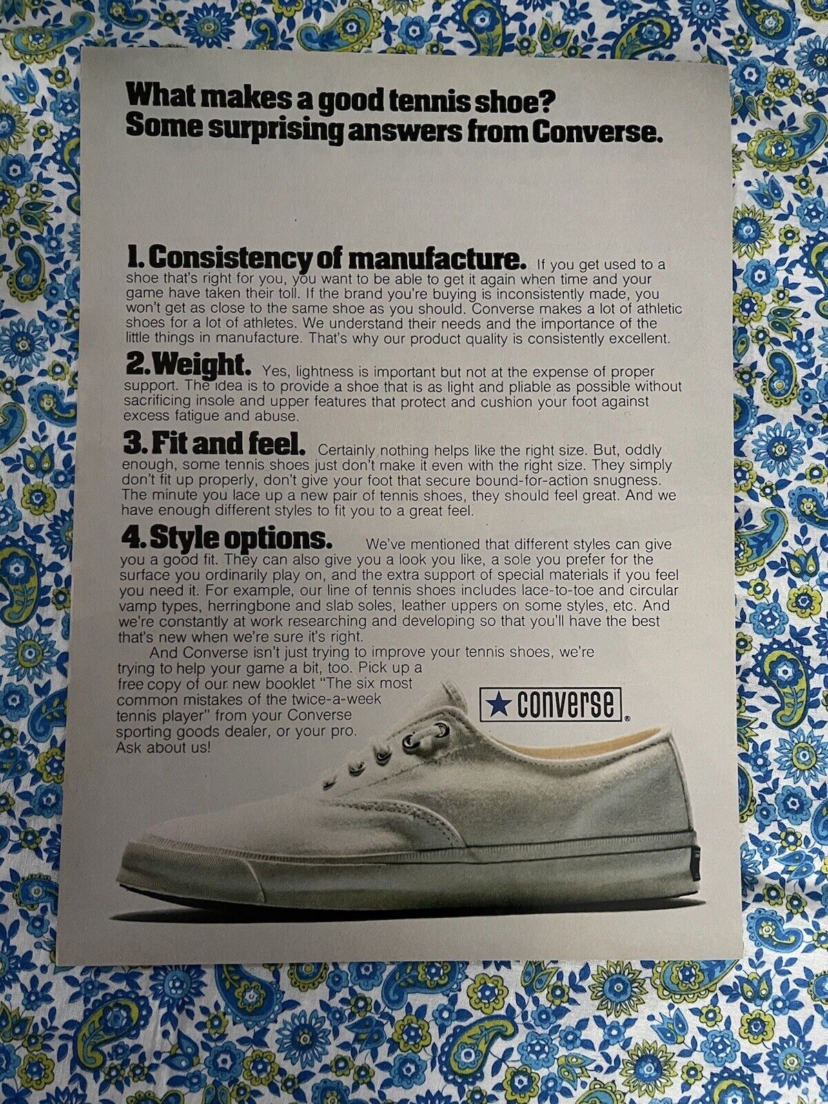 Vintage 1973 Converse Tennis Shoes Print Ad What Makes A Good Tennis Shoe?