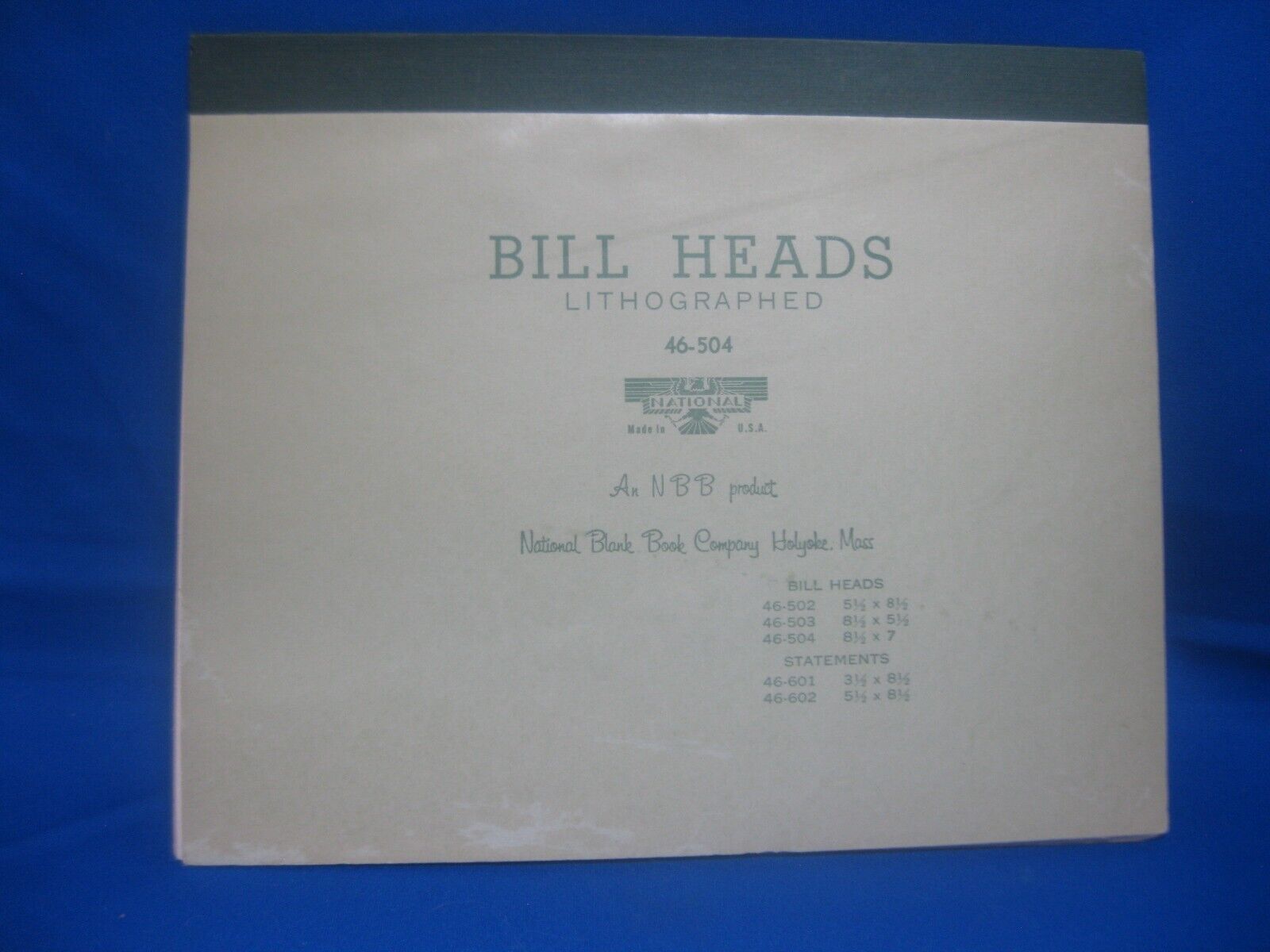 Vintage Bill Heads Lithographed  National Blank Book Company  Holyoke, Mass  USA