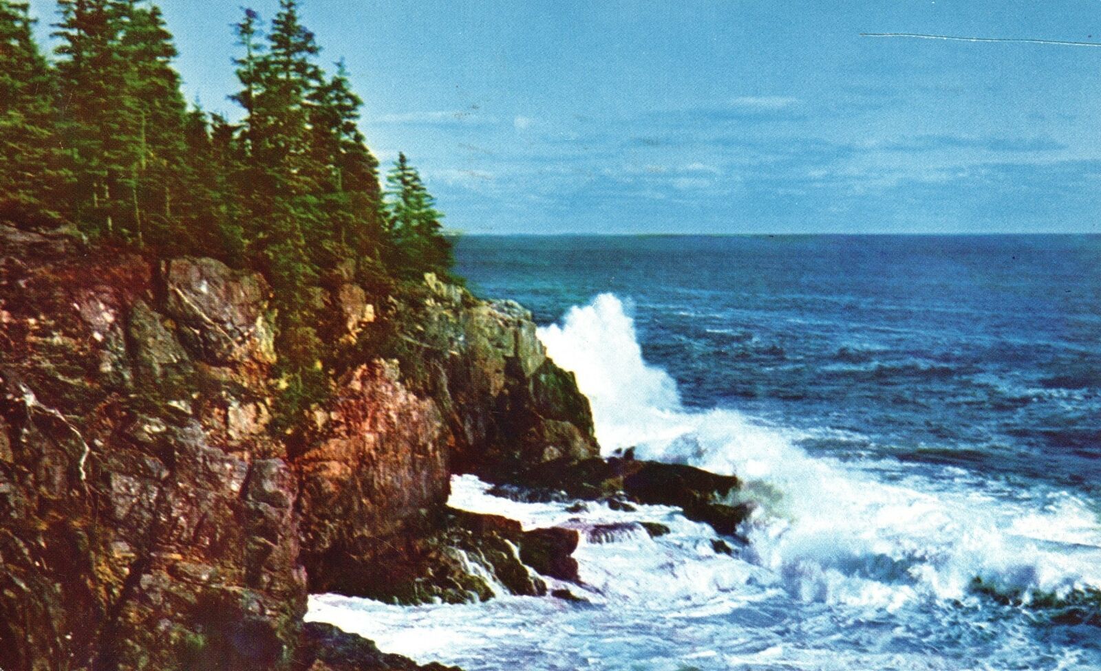 Postcard Surf Breaking Famous Otter Cliff Acadia Nat\'l Park Bar Harbor Maine ME