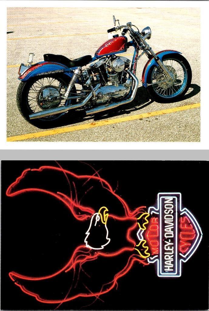 2~4X6 Advertising Postcards HARLEY-DAVIDSON CUSTOM MOTORCYCLE~NEON EAGLE EMBLEM