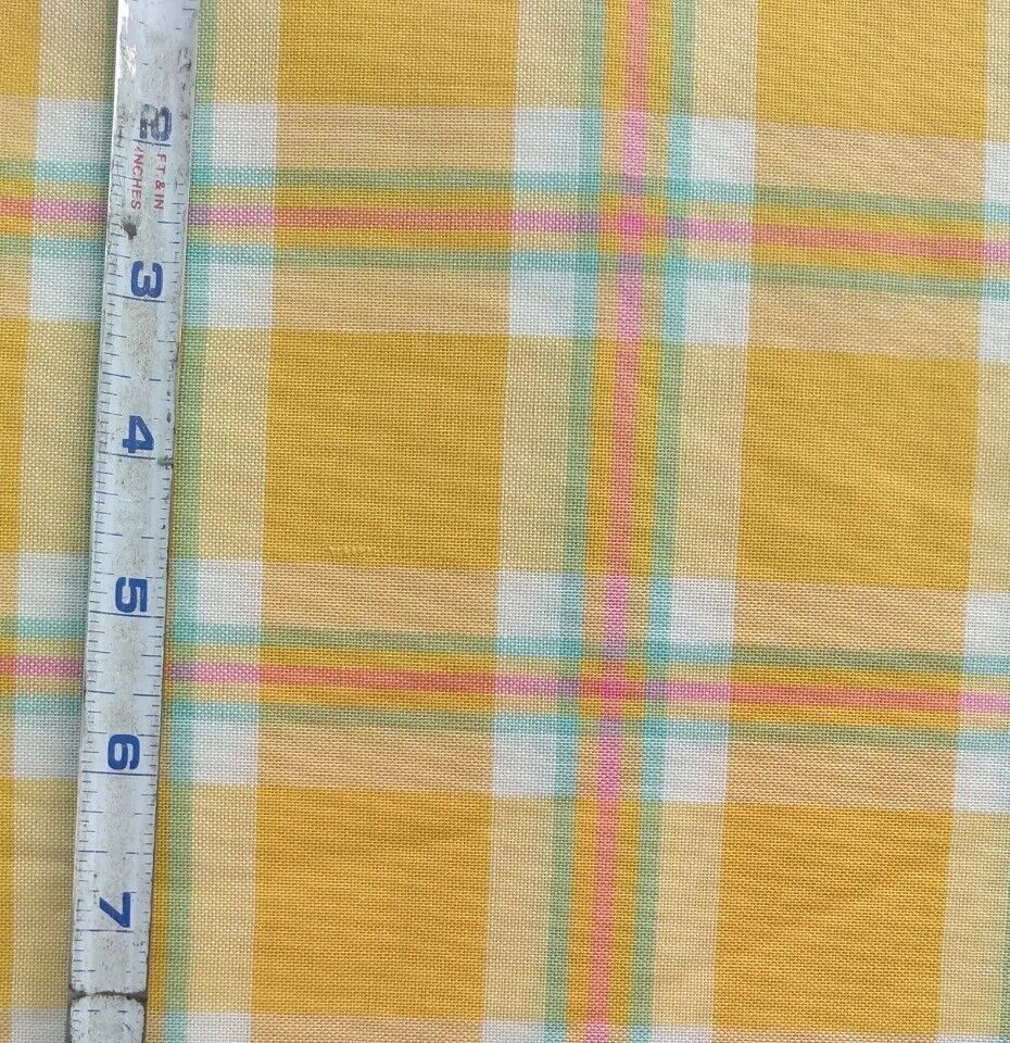 cotton fabric vintage 5 yards yellow & pastel check Galey & Lord Burlington NOS