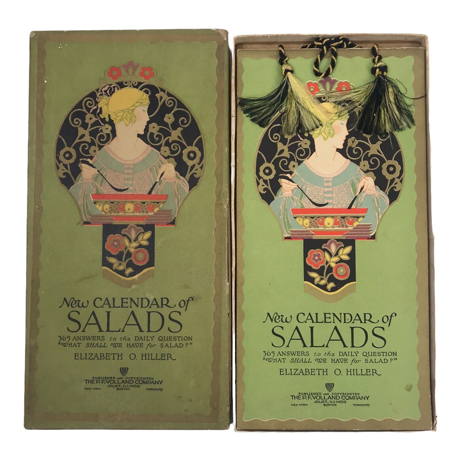 Volland New Calendar of Salads Elizabeth O. Hiller Vtg 1920s Original Slip Case