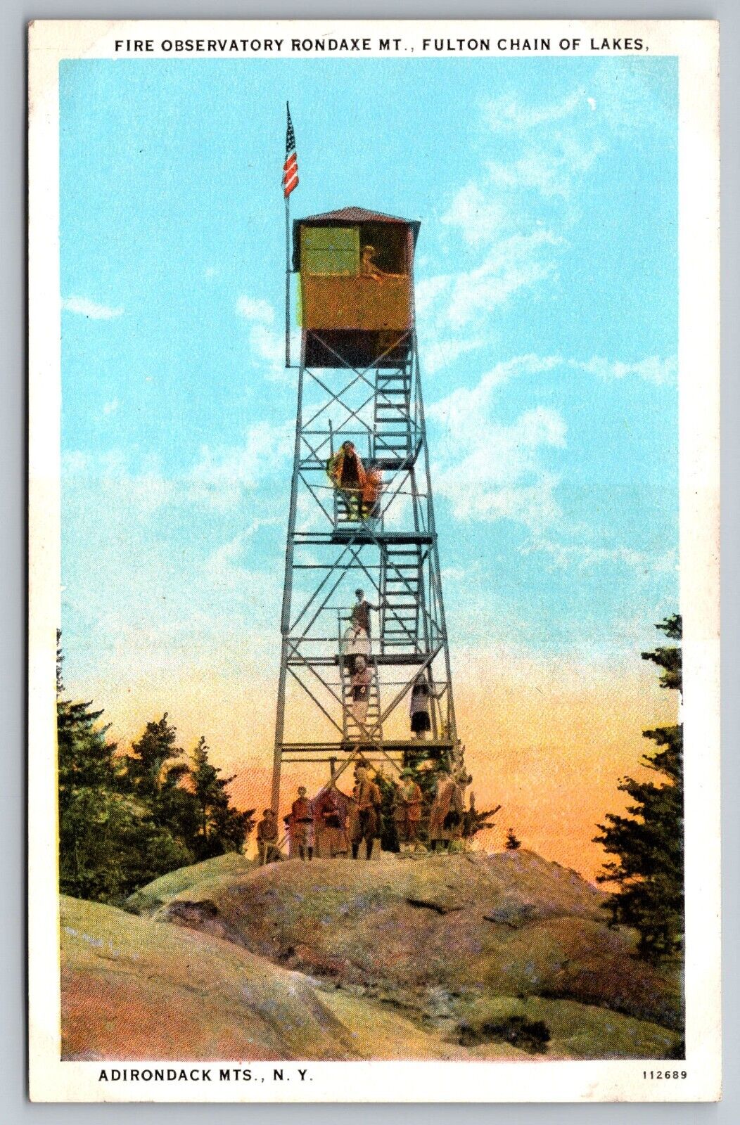 Fire Observatory. Rondaxe Mountain Fulton Chain. Adirondacks NY Vintage Postcard