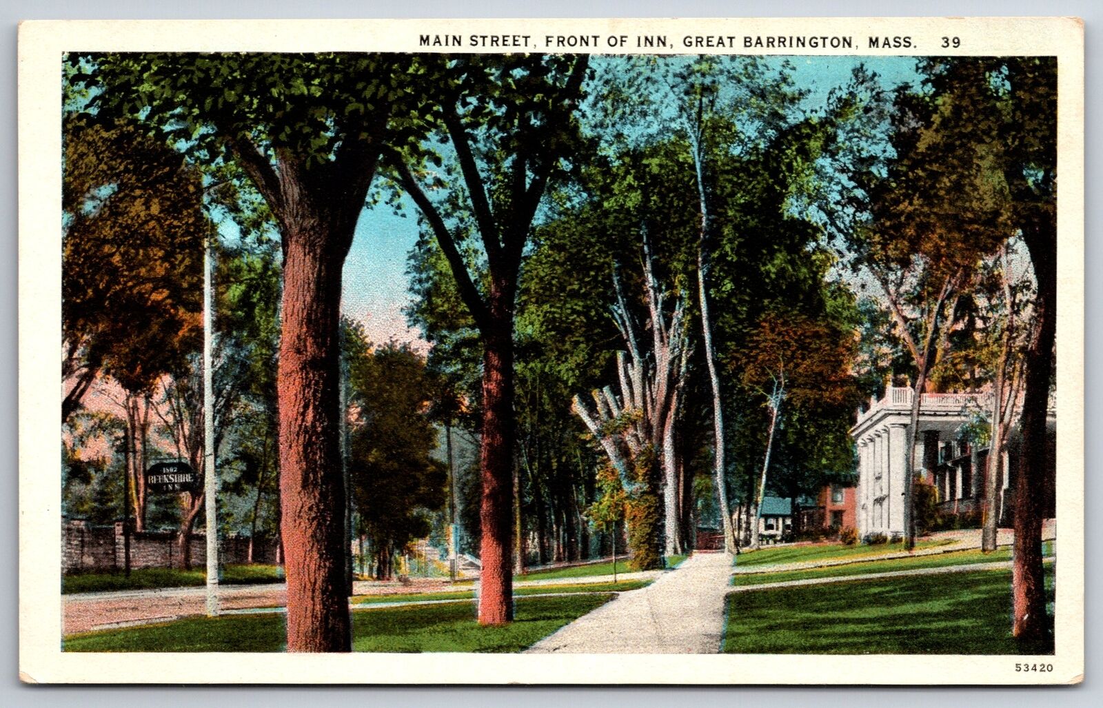 Great Barrington Massachusetts~Main Street~Berkshire Inn~1920s Postcard