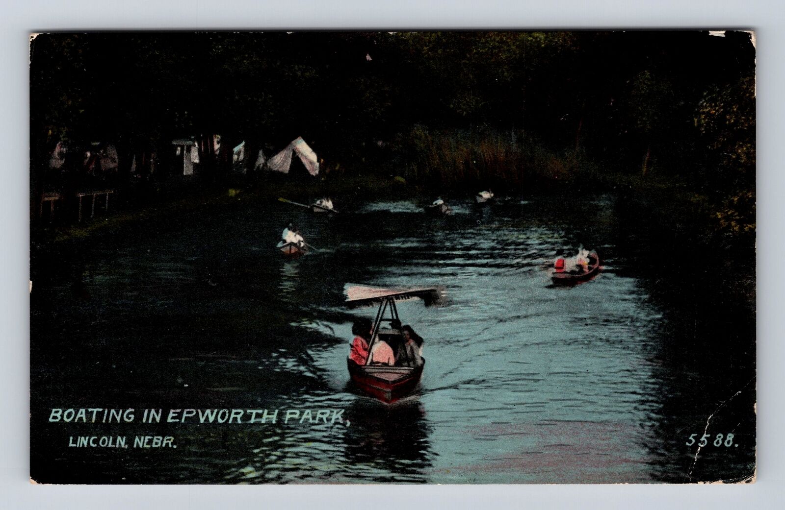 Lincoln NE-Nebraska, Boating In Epworth Park, Antique, Vintage c1912 Postcard