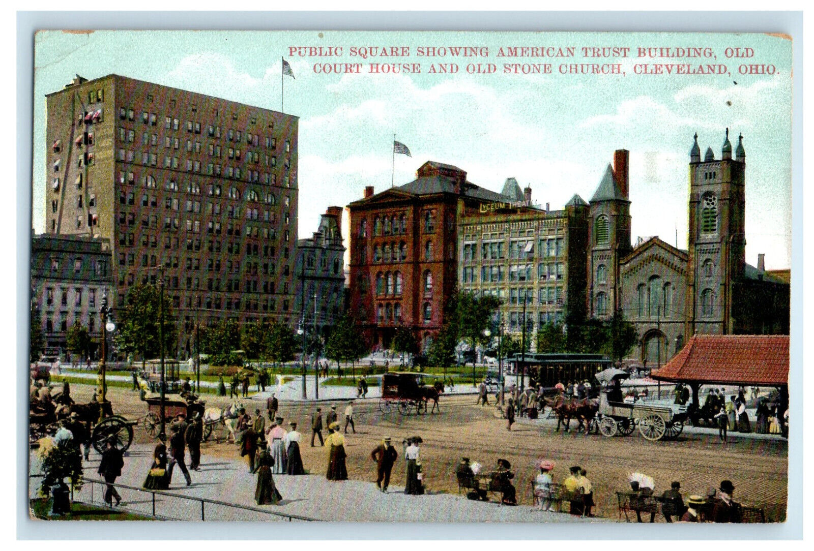 1908 Public Square, American Trust, Old Stone Church, Cleveland OH Postcard