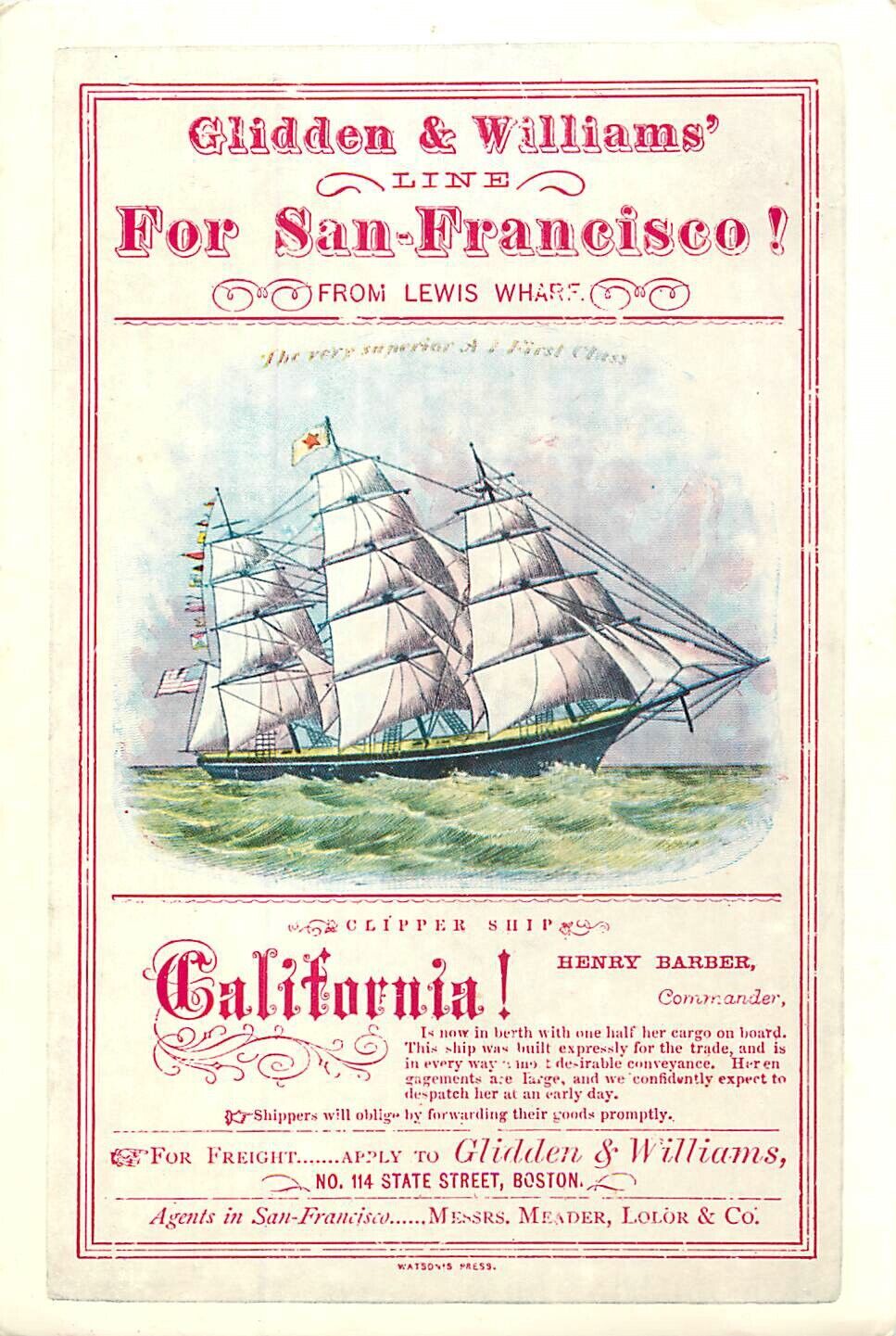 Glidden & Williams Line for San Francisco Postcard 5\