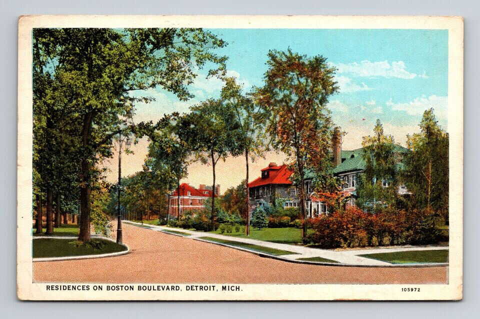c1927 WB Postcard Detroit MI Residences on Boston Boulevard