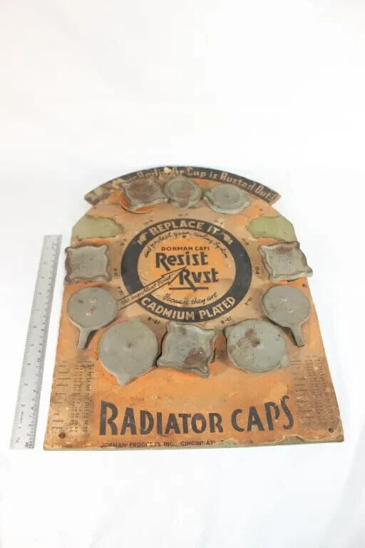 Vintage Antique Service Station Radiator Cap Display Resist Rust Dorman Products