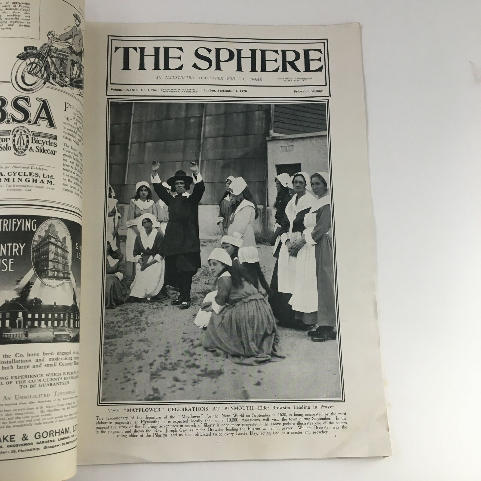 The Sphere Newspaper September 4 1920 The Mayflower Celebrations at Plymouth