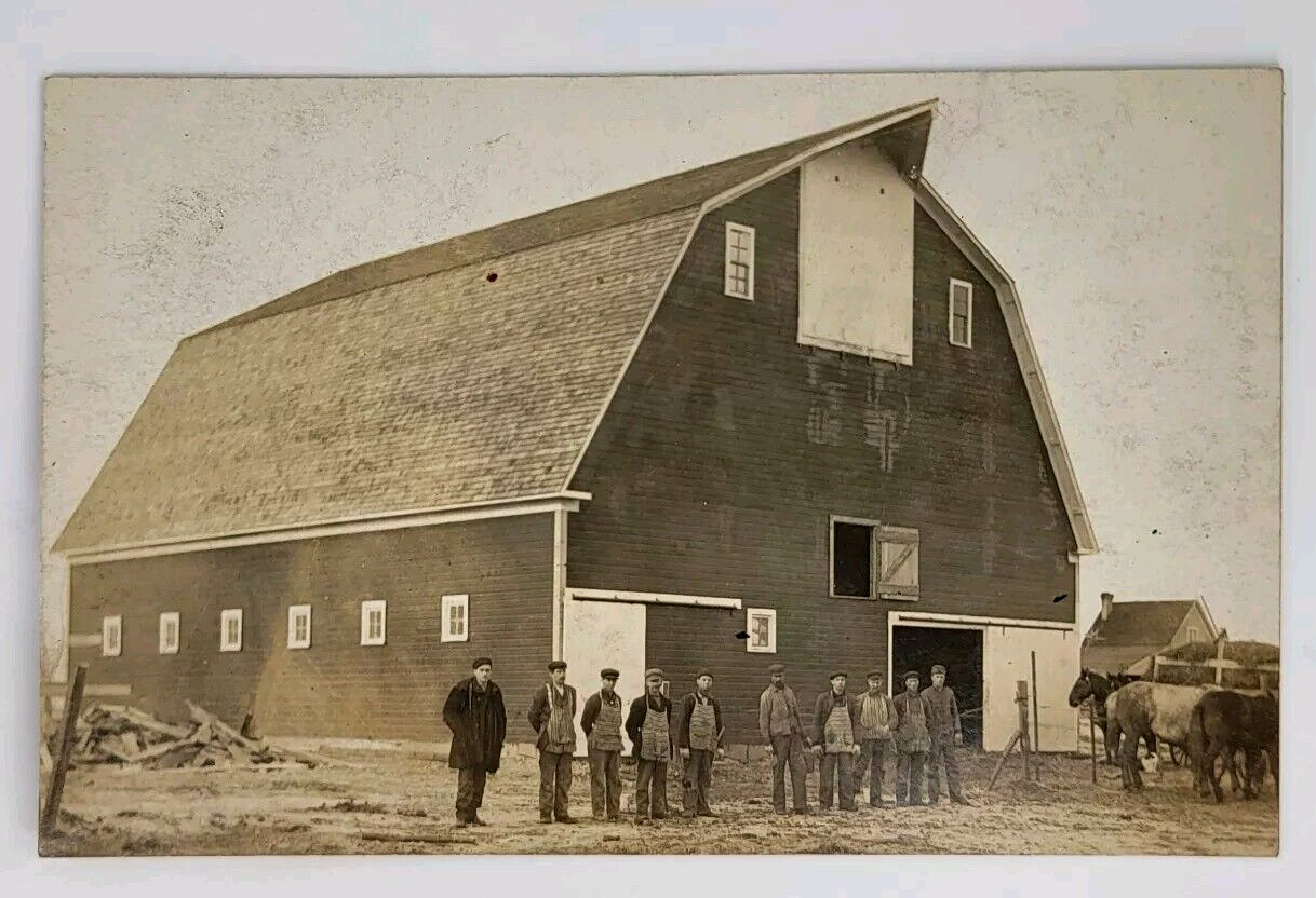 Antique RPPC Barn Men Animals Farmers Letter About Daily Farm Life Occupational