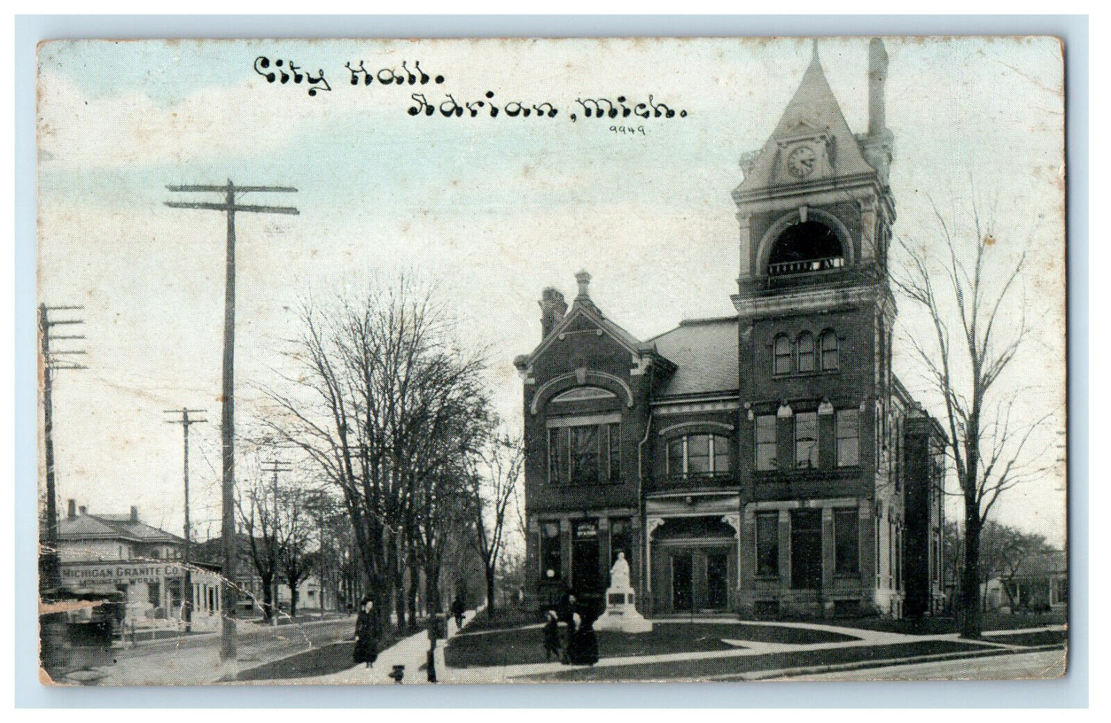 1919 City Hall Adrian Michigan MI Ridgeville Gorners OH Antique Postcard