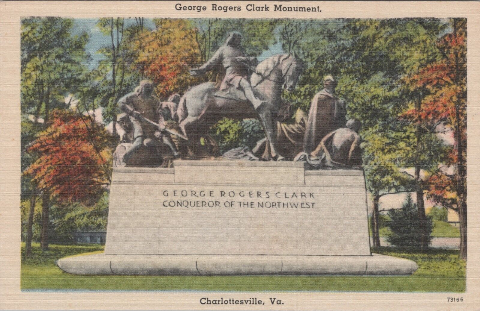 c1930s Postcard George Rogers Clark Monument Charlottesville, Virginia VA 5456.4