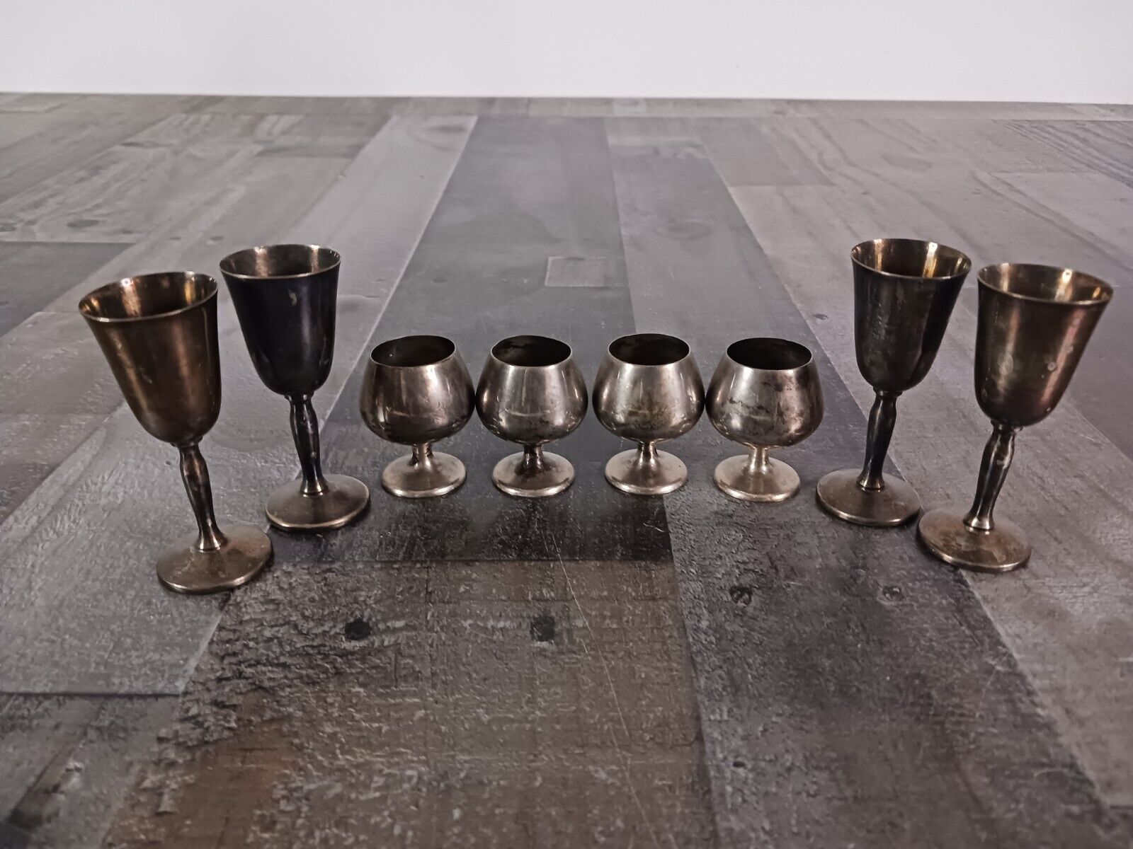 Place card holders. set of 8 wine goblets. silvertone metal vintage 