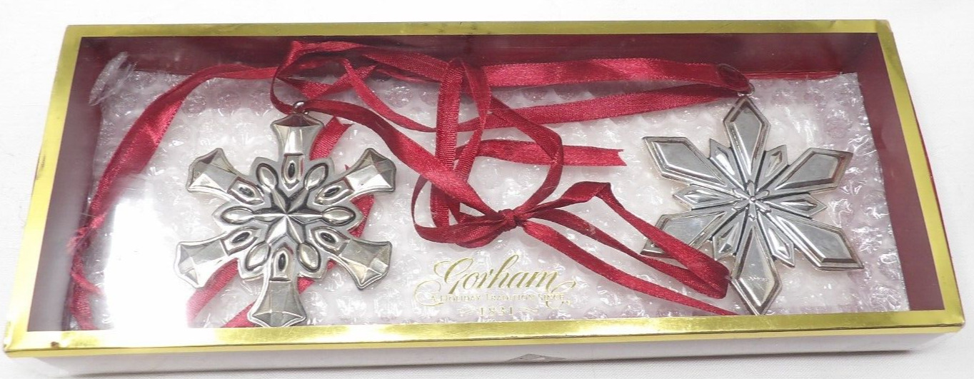 Vintage Pair Gorham Silver Plate Snowflake Ornaments 3\