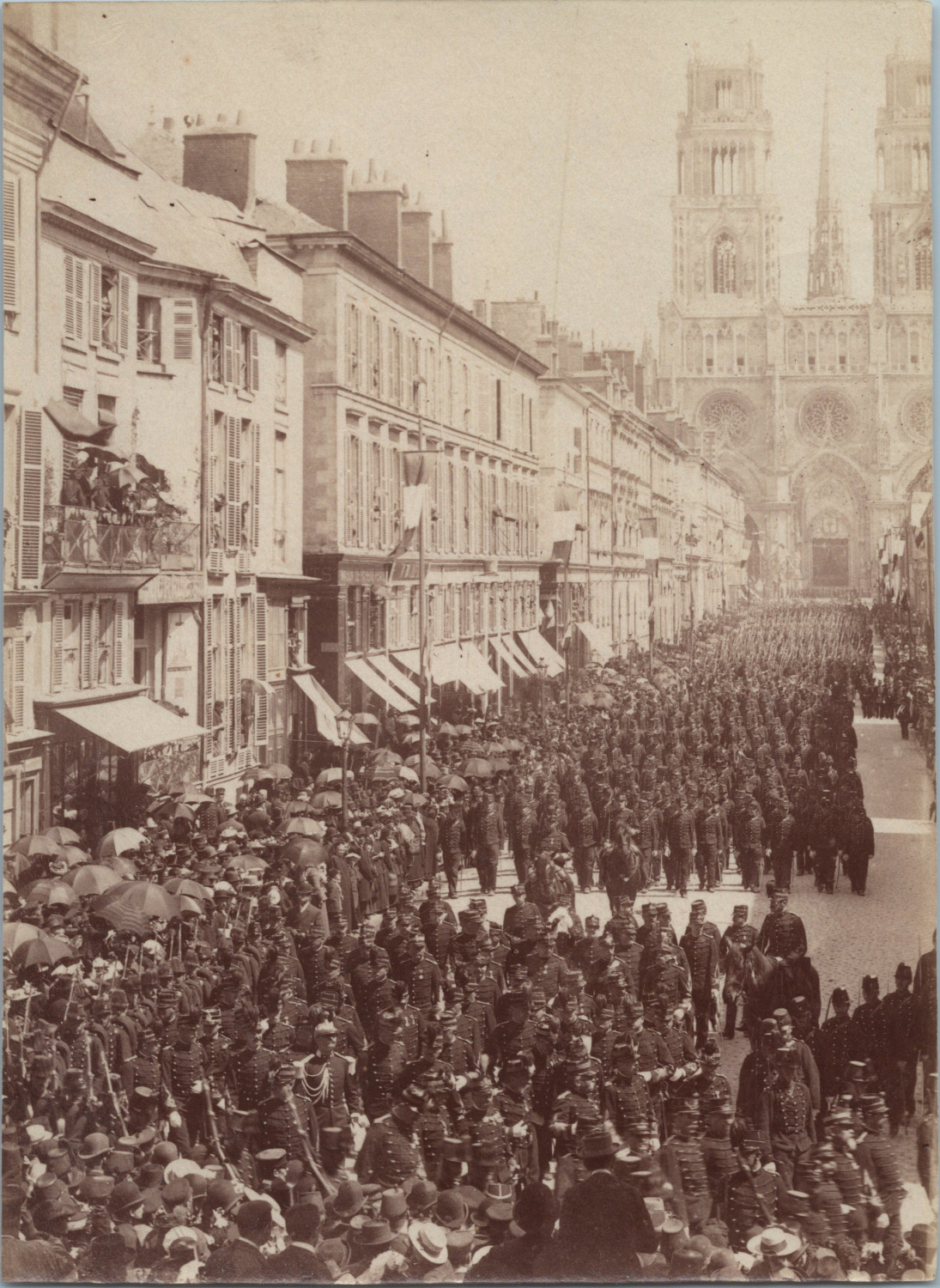 France, Orléans, Rue Jeanne d'Arc, Military Parade, Vintage Print, ca.1880