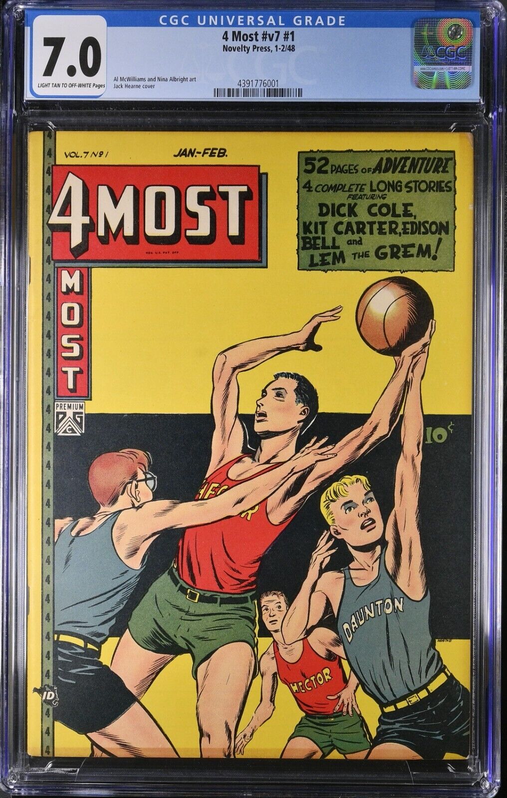 4 Most vol 7 #1 - CGC 7.0 (1948, Novelty Press) classic Hearne basketball cover