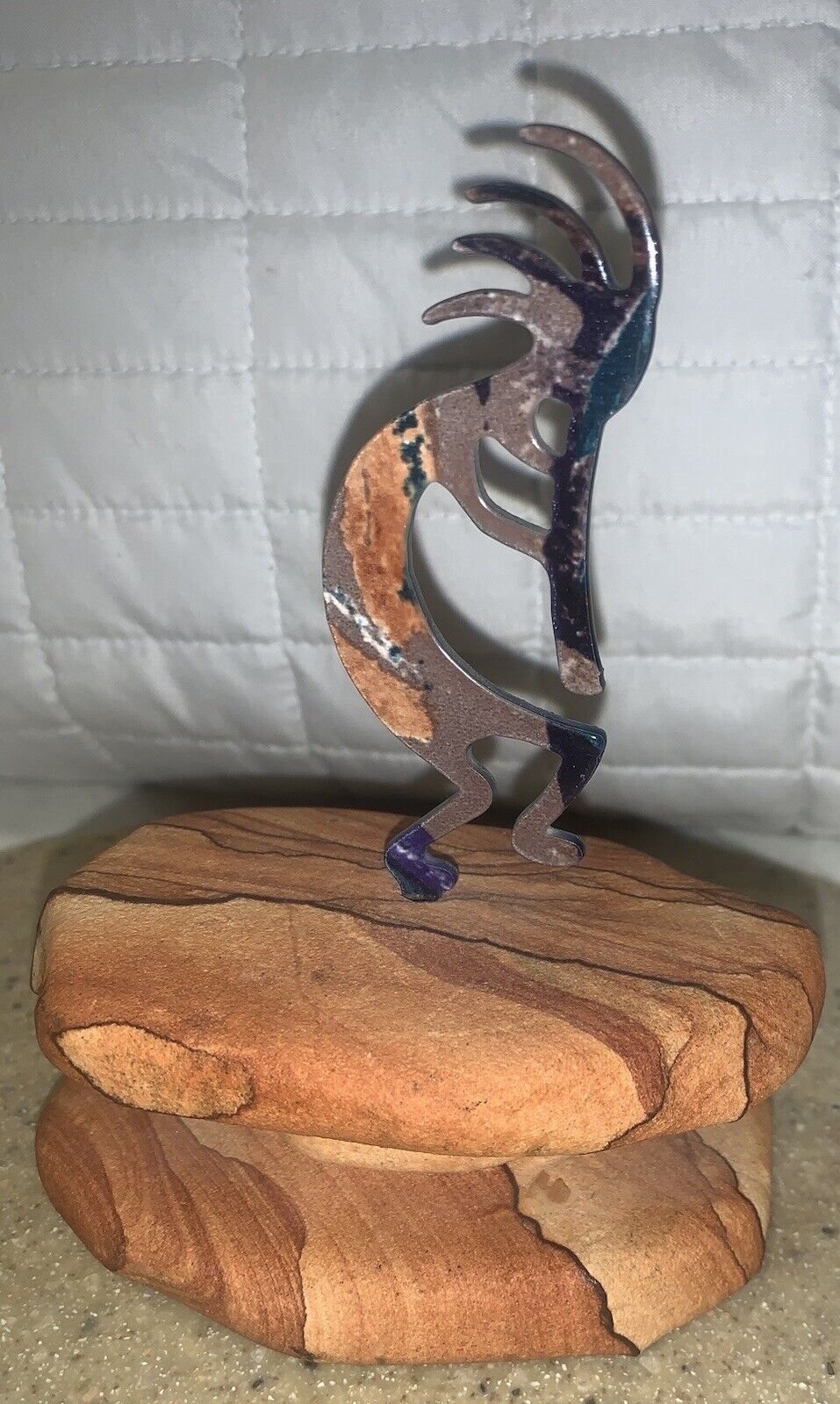LaZart Kokopelli Flute Collector Series Sandstone Rock Mount Metal Art Figure 5”
