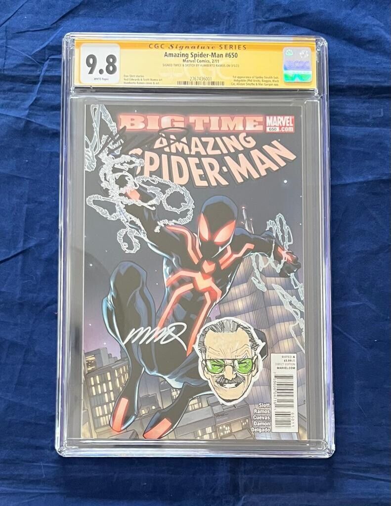 Amazing Spider-Man #650 CGC 9.8 Signed 2x by Ramos & Sketch of Stan Lee Only 10