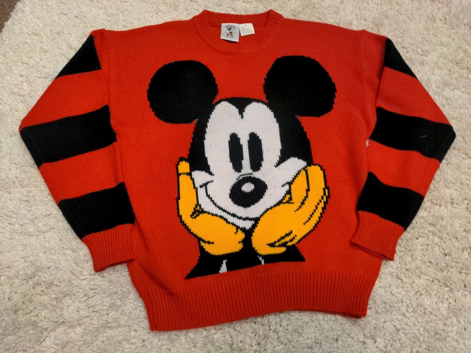 Vintage Mickey Mouse Knit Sweater Medium Hong Kong Red Black