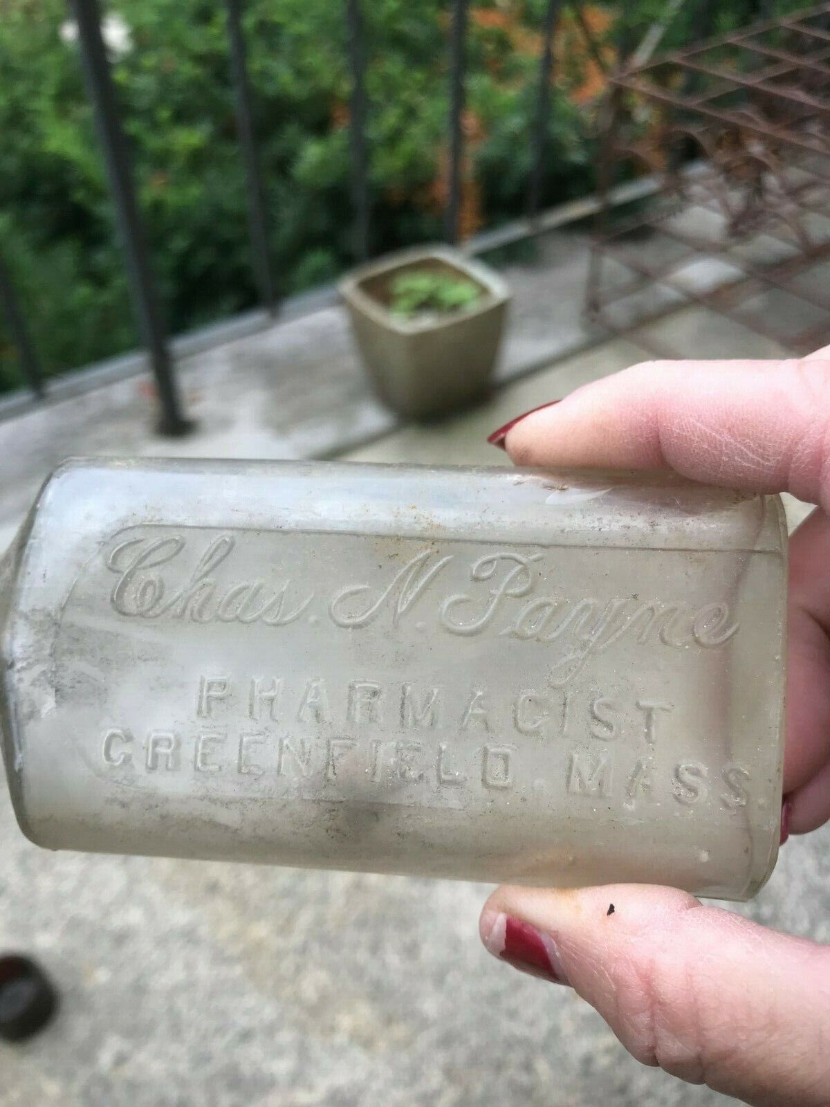 RARE Antique Embossed Chas N Payne Pharmacist Greenfield MA with Cork