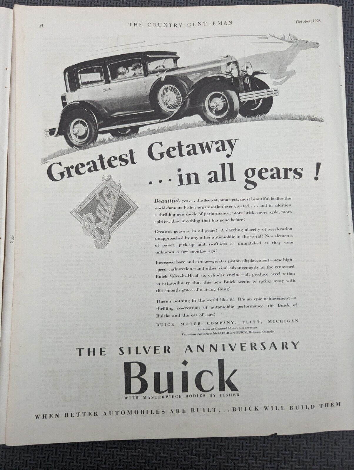 Large Original Antique Magazine Ad 1928 Buick Silver Anniversary