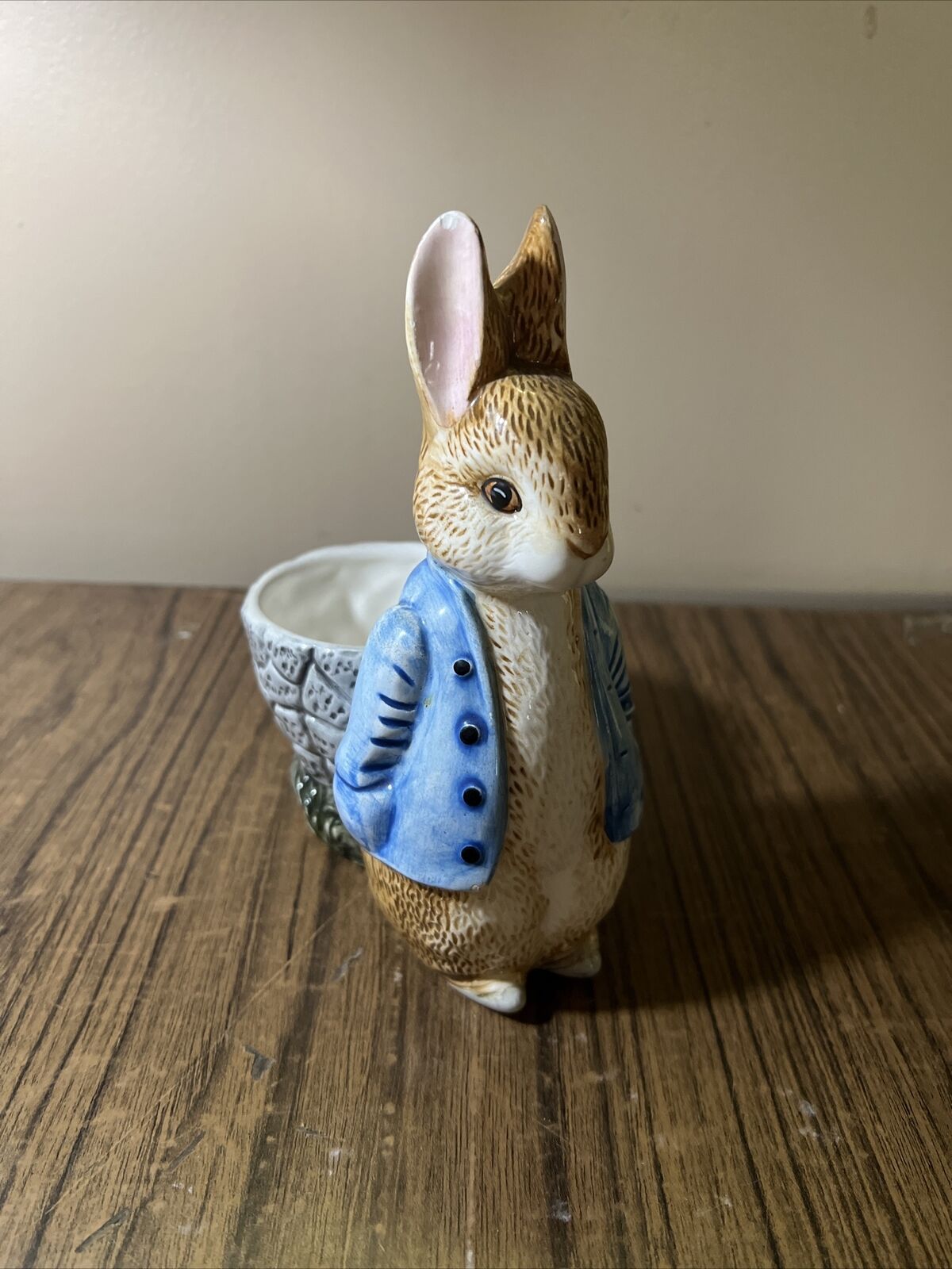 Vintage 90s Country Farm Bunny Rabbit In Overalls Easter Spring Ceramic Planter