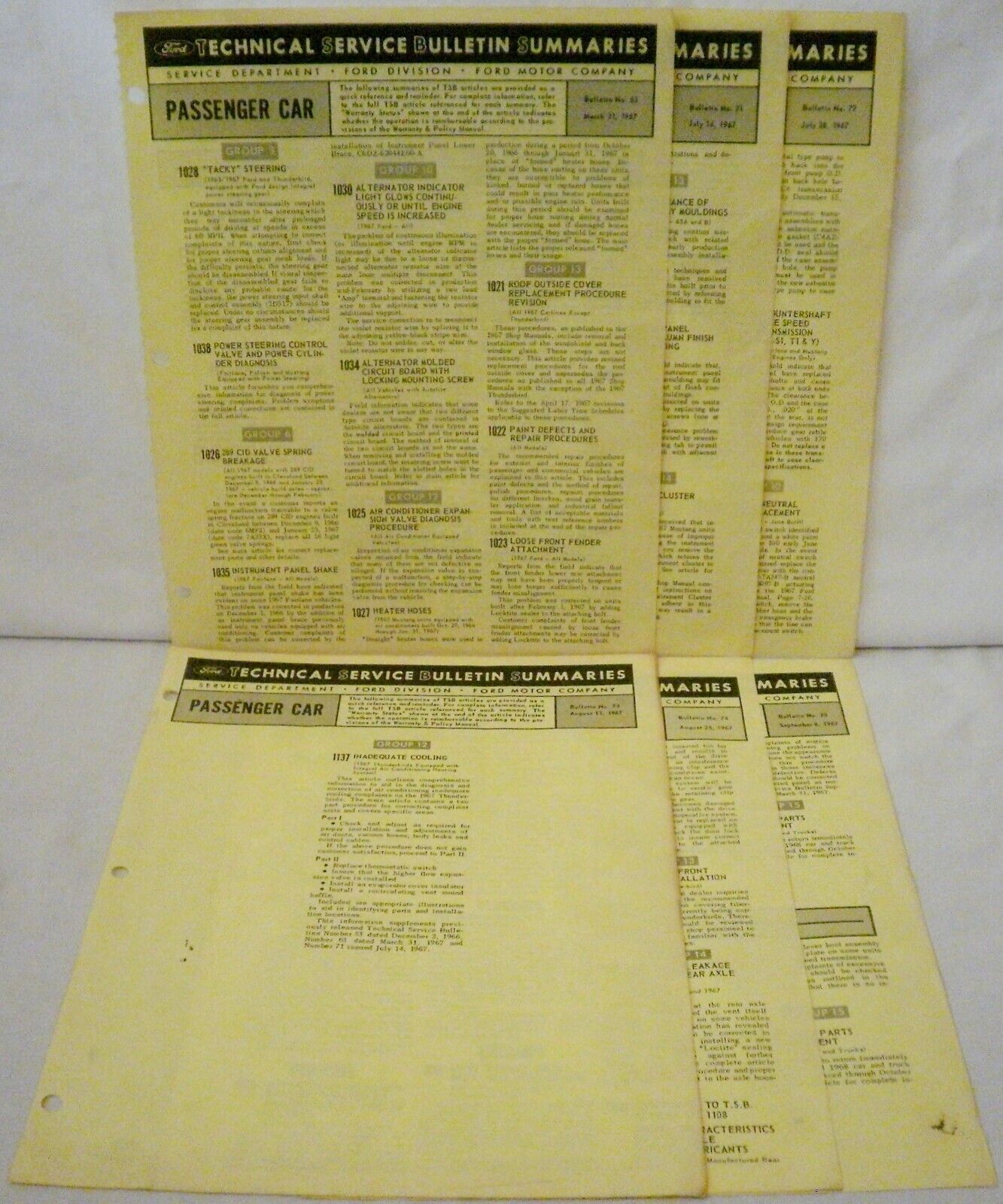 Ford Technical Service Bulletin Summaries March July August September 1967