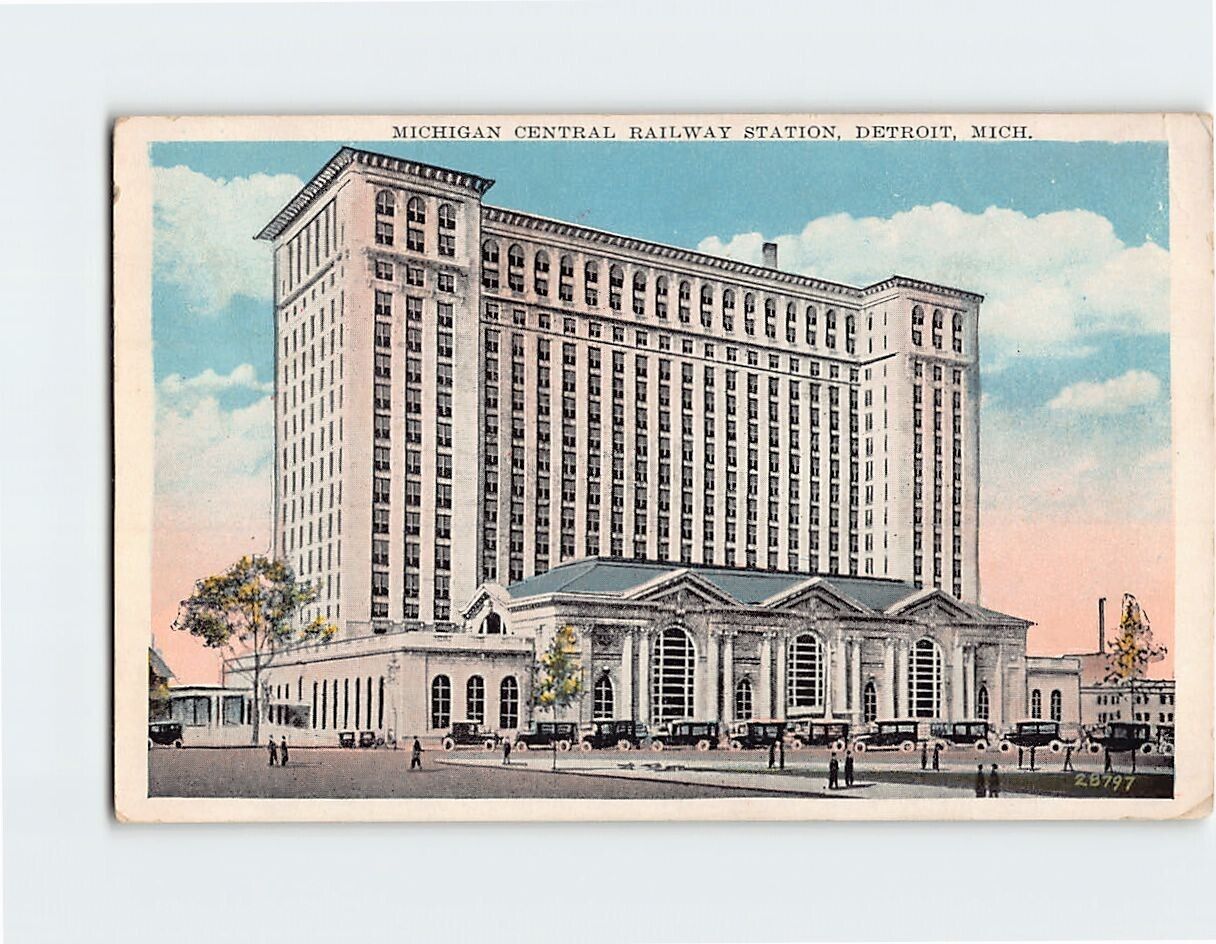 Postcard Michigan Central Railway Station Detroit Michigan USA