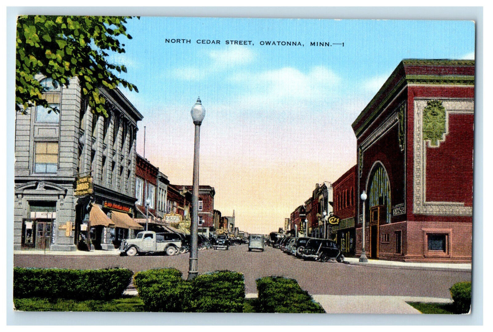 c1940s North Cedar Street, Owatonna Minnesota MN Vintage Unposted Postcard