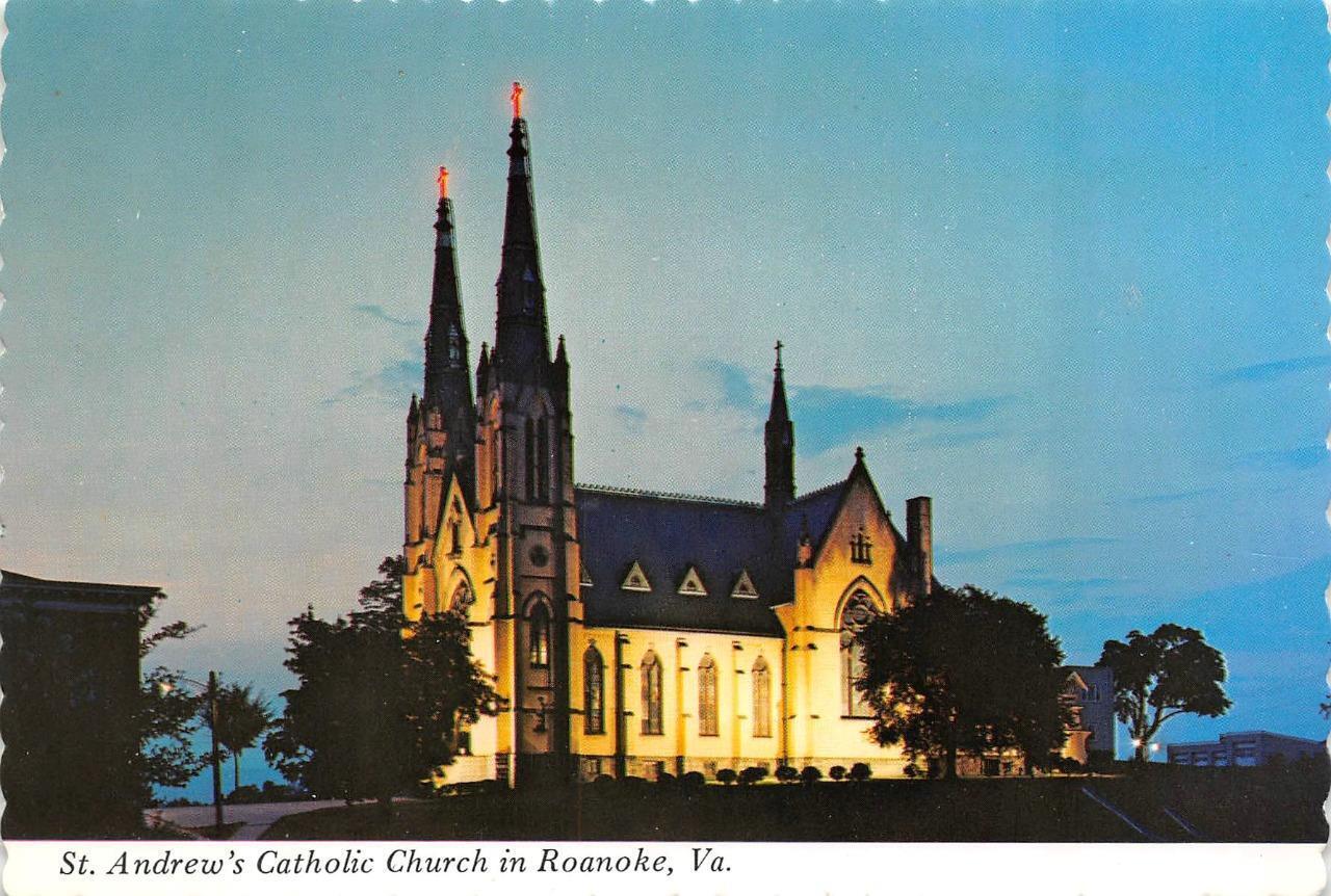 Roanoke, VA Virginia  ST ANDREW\'S CATHOLIC CHURCH Night Lights  4X6 Postcard