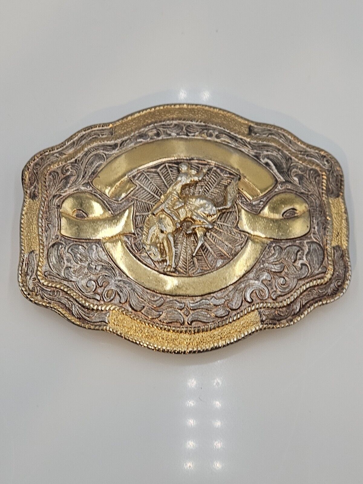 Vintage Bucking Bronc Rider Belt Buckle Rodeo By Marcus Western Gold Tone 