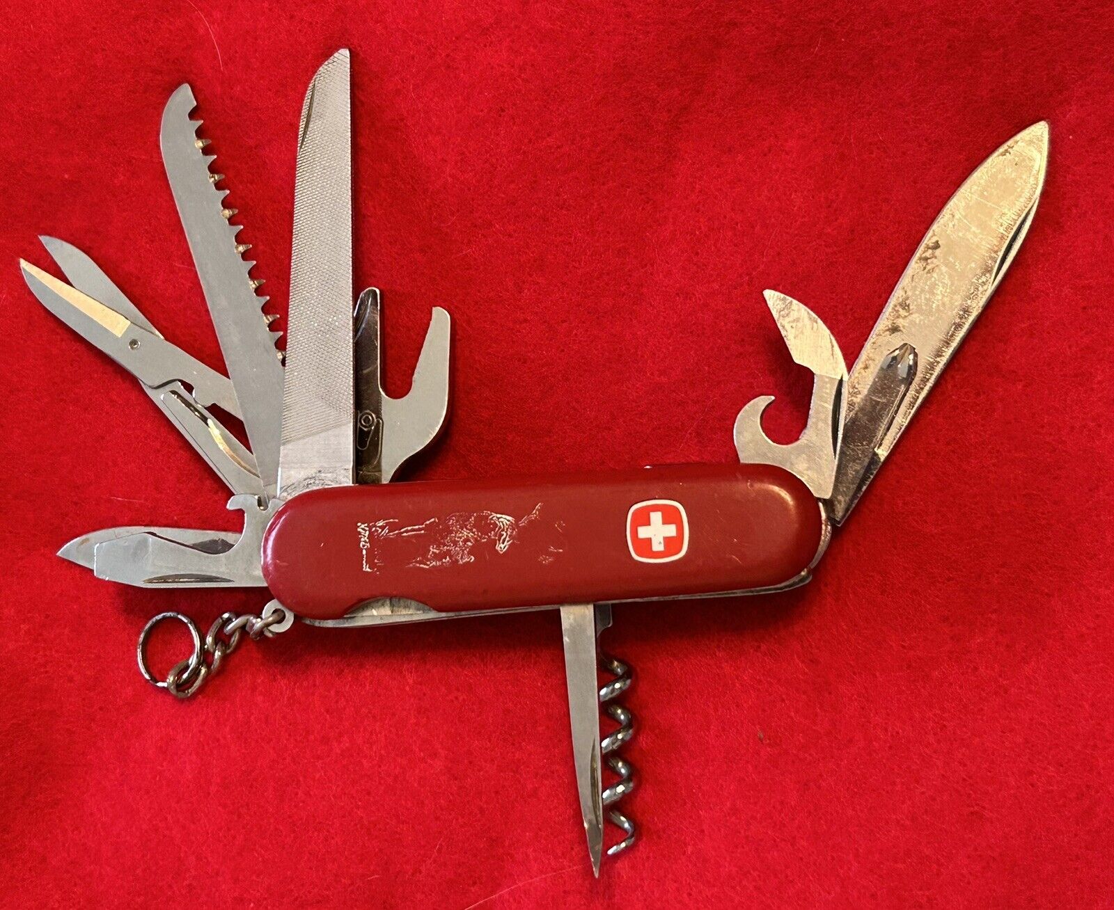 1980'S WENGER SWISS ARMY KNIFE MULTI TOOL DEER BUCK LOGO 6 LAYER RED SWITZERLAND