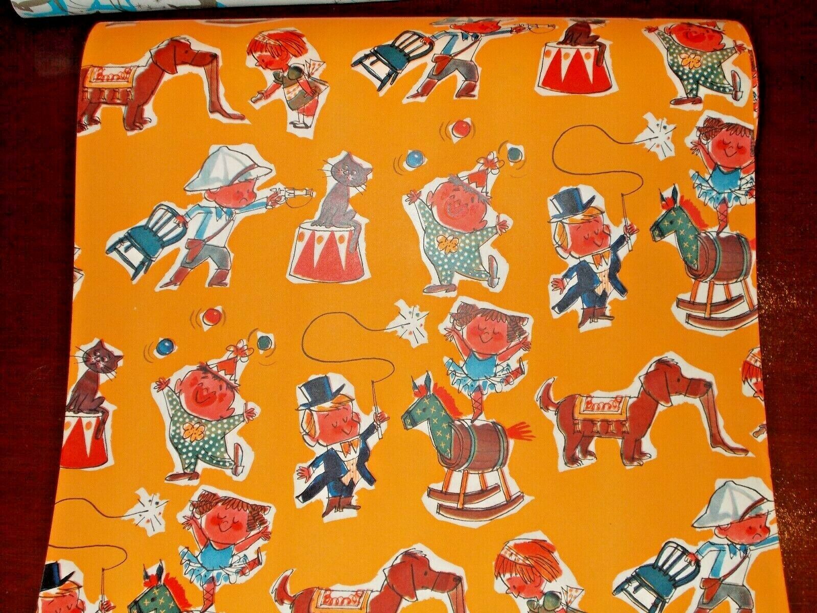 VTG STORE WRAPPING PAPER 2 YARDS GIFT WRAP CHILDREN\'S CIRCUS  