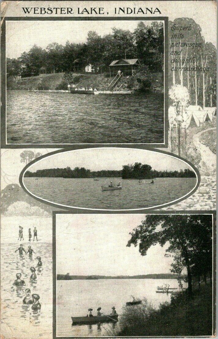 1912. WEBSTER LAKE, IND. MULTI VIEWS POSTCARD FX10